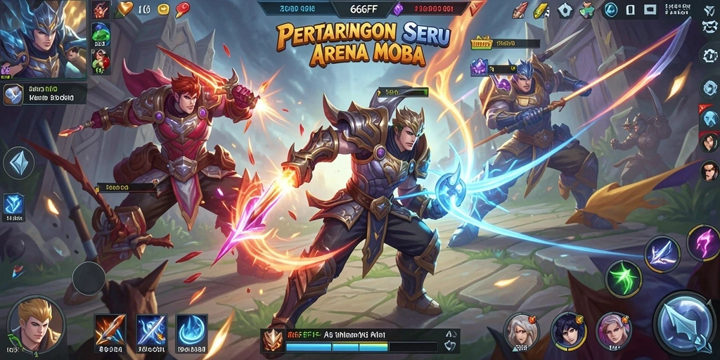 Screenshot utama 666FF menunjukkan pertarungan seru di arena MOBA.