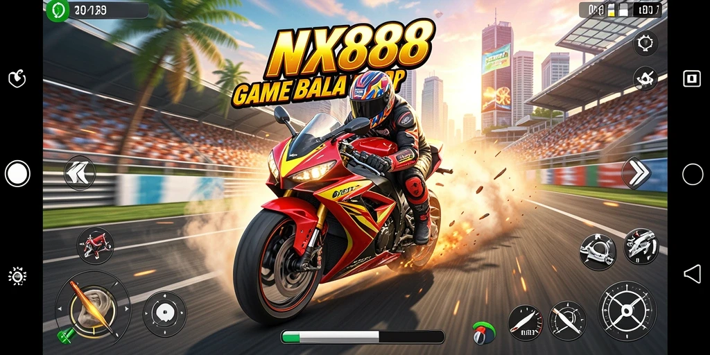 Tampilan gameplay NX888 yang mendebarkan dan penuh aksi di balapan motor.