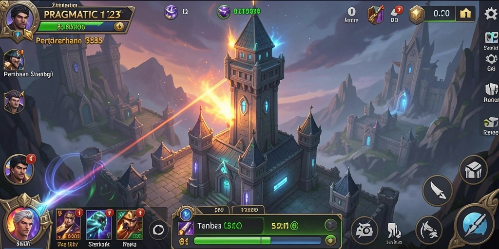 Screenshot gameplay PRAGMATIC123 menampilkan aksi pertahanan menara yang intens.
