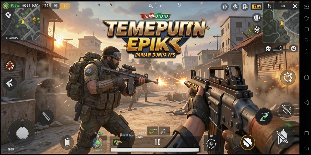 Gameplay seru TEMPOTOTO dengan aksi tembak-menembak intens.